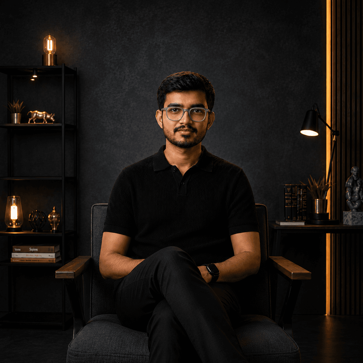 Yash Prajapati, Founder of Kumi Studio, working on AI workflow automation at a modern digital workspace